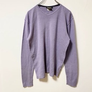 古著 Nike 長袖 V 領針織毛衣，帶有單一標誌刺繡，紫色，素色，簡約，秋冬裝，M 碼