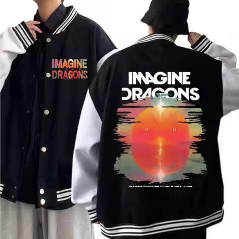 Imagine Dragons Loom World Tour 2025 Baseball Uniform Hoodie Jacket Unisex Harajuku Baseball Jacket 