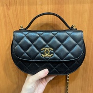 Chanel 黑牛皮金釦mini手提斜背馬鞍包AP3367