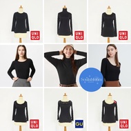 Black GU UNI QLO Cuff - Women's Long Sleeve Airism Heattech T-shirt Top Crew Turtle Neck, UNQ UNIKLO