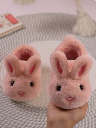 孩子們迷人的粉色的兔子設計室內家居拖鞋帶高跟鞋,冬天