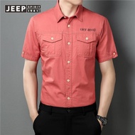 JEEP SPIRIT Crock เสื้อแขนสั้นของผู้ชายเสื้อผ้าผู้ชายเสื้อฝ้ายแท้คอตตอนคอปกแบบลำลองไม่รีดฤดูร้อน