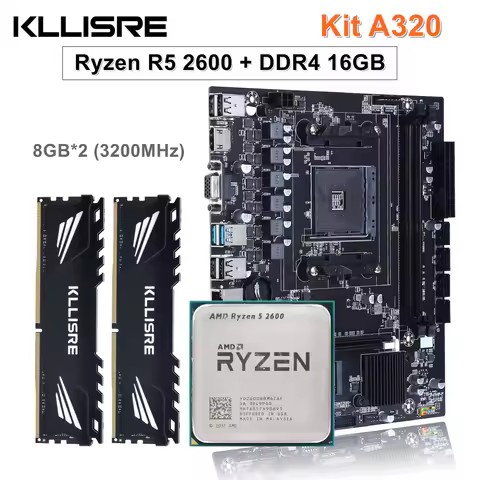 Kllisre A320kit AMD Ryzen R5 2600 cpu DDR4 16GB 3200MHz memory A320 motherboard