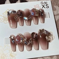 Handmade Nail Art XS Size Medium Long Staircase Nail Tips Daily Wear Gel Nails Decorative Nail Piece