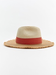 My Accessories หมวกสาน รุ่น Straw Fedora in Contrast Colours Hat - สี Beige/Red