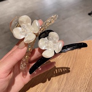 Ready Stock* Fashion Zircon Flower 11cm Large Hair Claw Clip Black White HairClip HairAccessories 时尚