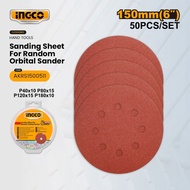 Buildmate x INGCO 50pcs 6" Sanding Disc Set P40–P180 for Random Orbital Sander AKRS1500511 HT2