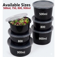 Round Black Plastic Food Container (750ml) 25pcs