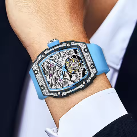 Haofa Luxury Carbon Fiber Diamond Case Automatic Tourbillon Watch Skeleton Mechanical Watch Sapphire
