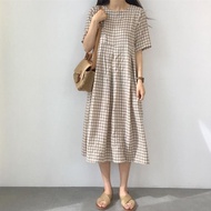Midi dress | Dress kotak coklat | Casual dress | Korean dress