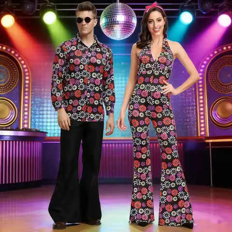 Adult Party 60s 70s Hippie Couples Cosplay Costume Halloween Music Festival Disco Performance Dancin
