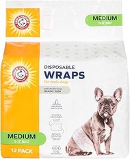 Arm & Hammer For Pets Male Dog Wraps, Medium 12 Ct | Ultra-Absorbent, Adjustable Male Dog Diapers wi