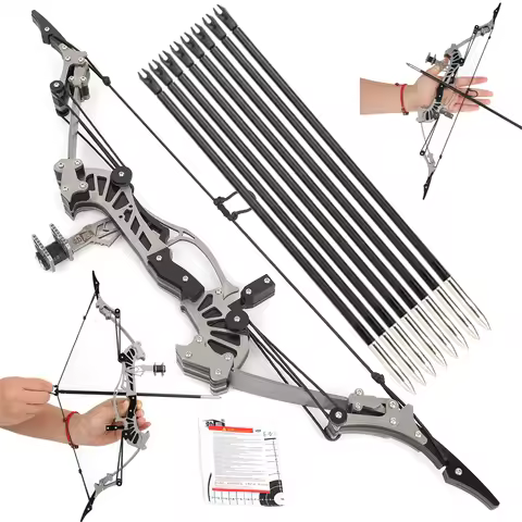 Archery 16.4inch Mini Compound Bow and Arrows Kit 16lbs Bow Shooting Target Practice Entertainment G