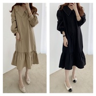 Korean Style Women Ladies Autumn Puff Long Sleeve  Loose Ruffle Maxi Long Drees