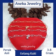 2-Color Paperclip Anklet, 925 Silver, White and Yellow Gold Plated