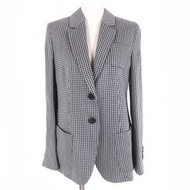 成色極佳。 Emporio EMPORIO ARMANI亞麻真絲混紡印花單排扣修身西裝外套。尺寸 40，海軍藍和灰色。正品。女款。原價：¥143,000。