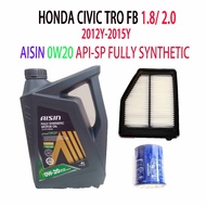 HONDA CIVIC TRO FB 1.8/2.0 2012y-2015y OIL FILTER+ AIR FILTER+ AISIN 0W20 API-SP ( 10,000KM) FULLY S