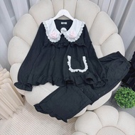 SÉT BỘ PYJAMA TAY DÀI QUẦN DÀI KÈM CHAM THỎ CHẤT ĐŨI XỐP MỀM MÁT