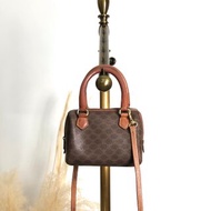 【日本直送 名牌中古包】CELINE 馬卡龍風 腋下包 棕色 PVC 皮革 迷你波士頓包 2way vintage bnscrs