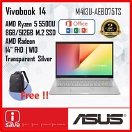 ASUS VIVOBOOK 14 M413U-AEB075TS 14" FHD LAPTOP - Transparent Silver ( RYZEN 5/8GB/512GB SSD/INTEL/W10)