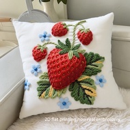 1pc 2D Flat Strawberry Cushion Cover Pillowcase Pastoral Square Soft Comfortable Throw Pillow Cover 
