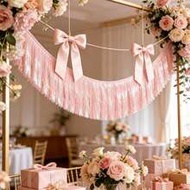 2 Pcs Light Pink Tinsel Fringe Curtains, 5.9ft Metallic Foil Fringe Curtain For Bachelorette Party S
