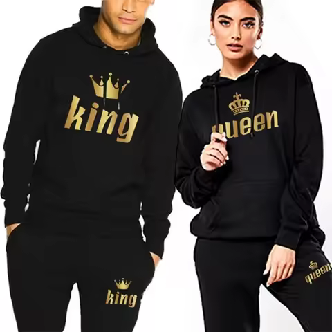 King And Queen Couple Outfit Hoodie and Jogger Pants High Quality Men Women Daily Casual Sport Joggi