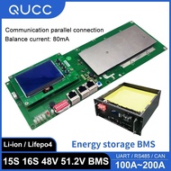 Qucc 48V Parallelable 16S Smart BMS 100A 51.2V CAN BUS RS485 Solar Energy Storage Inverter 3.2V Life