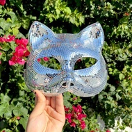 Disco Cat Face Mask Cute Dress Up Mirror Reflective Party Mask Disco Prom Flash Mirror Mask