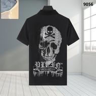 Áo Thun Nam Ngắn Tay Philip Plein Thương Hiệu Hợp Thời Trang Kim Cương Giả Trang Trí Cổ Áo Cho Mùa X