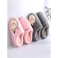 selipar selipar getah wanita selipar pantai Ladies Thick-Soled Plush Warm Confinement Slippers Carto