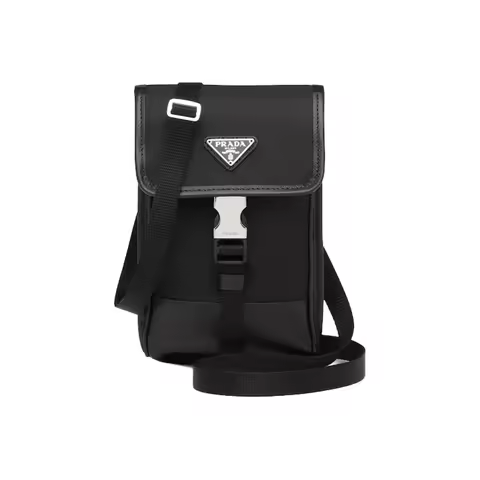PRADA Saffiano Leather With Recycled Nylon Cell Phone Pouch Unisex Black 2ZH109-2BBD-F0002
