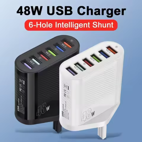 48W USB A Charger Multiple 6 Ports Quick Charger Mobile Cell Phone USB Fast Charging for iPhone 11 X