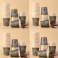 10pcs/20pcs/60pcs,Black And Gold "Cheers To 30/40/50/60 Years" 9oz Paper Cups |Black Gold Ornate 30t