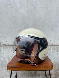 Helm Bogo Hijab cepol premium full leher wanita cewek Half Face SNI Dewasa Pria list busa coklat- Uk