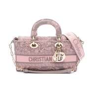 Dior LADY D-JOY 中型單肩包 帆布 灰色 粉紅色 斜背包 二手標誌