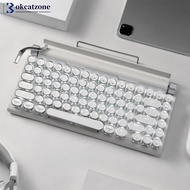 OKCATZONE Typewriter Keyboard 83 Keys Vintage Wireless Mechanical Keyboard with Metal Round Blue Swi