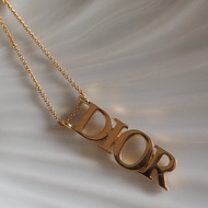 Christian Dior 迪奧 Logo 項鍊 金色 古董精品