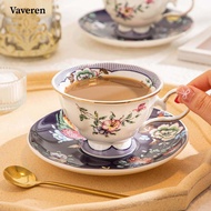 [Vaveren] Ceramic Coffee Mug with Saucer, 180ml Novelty Cappuccino Cup, Latte Art Mug for
