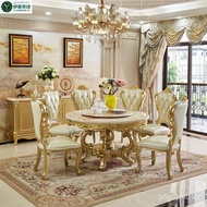 YQ Eli Guejes Dining Table European Style Dining Table Marble Dining Tables and Chairs Set Wood Carved round Table Frenc