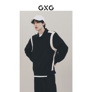 GXG Men's Clothing Contrast Color Textured Commuter Lapel Shirt Collar Sweatshirt Boys Pullover Swea