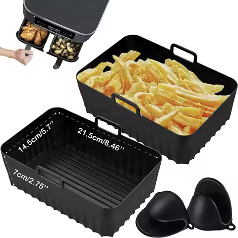 Rectangular Air Fryer Reusable Silicone Liners for Dual Zone Double Stack Air Fryer, Compatible with