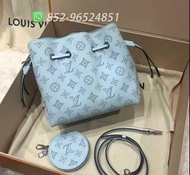 🔥全新可送禮 有單✨全港最平 ‼支持面交陪驗 ‼🌈Luois Vuitton Bella Mahina Bucket Bag M28885 Blue 藍色 縷空老花 水桶包💖可斜背 可單肩👏現貨 支持