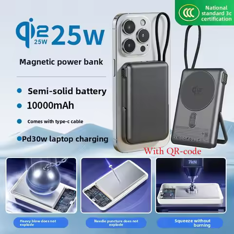 [CCC With QR code] Qi2.2 25W Magnetic Wireless Power Bank Semi-Solid Battery 10000mAh PD30W Type C S