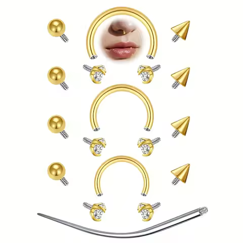12pcs 16G Horseshoe Septum Rings Stainless Steel Nose Piercing Jewelry with Piercing Taper & Replace