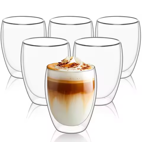6pcs Double Wall Expresso Cups 80/150/250/350/450ml Insulated Clear Glass Coffee Mugs for Hot or Col