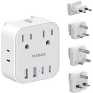 European Travel Plug Adapter Set, 8-in-1 Travel Adapter with 4 Outlets, 4 USB Ports (2 USB C), US to