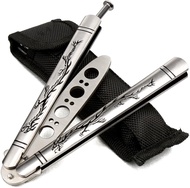 Practice Butterfly Knife, Stainless Steel Balisong Trainer Unsharpened Blade with Spring Latch, Smoo