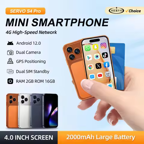 SERVO S4Pro Mini Pocket 4G LTE Android 12 Smartphone 4.0 Inch Display 16GB ROM Face Unlock WiFi Dual