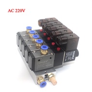 นิวเมติกโซลินอยด์วาล์ว 3V210-08 วาล์วไฟฟ้าแม่เหล็กพร้อมฐานติดตั้งด่วน DC12V DC24V AC220V 5 สถานี